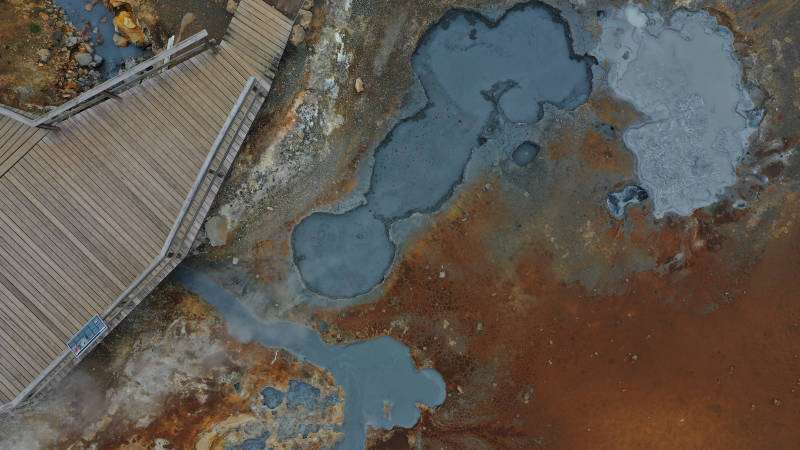 Geothermal area in Iceland with mud pots