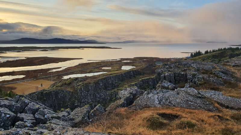 Thingvellir National Park, view over Thingvallavatn at the sunset