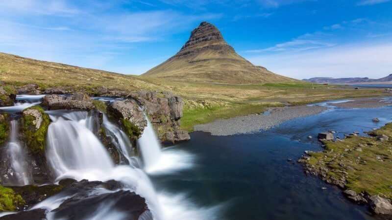 Kirkjufell seen on a sunny summer day