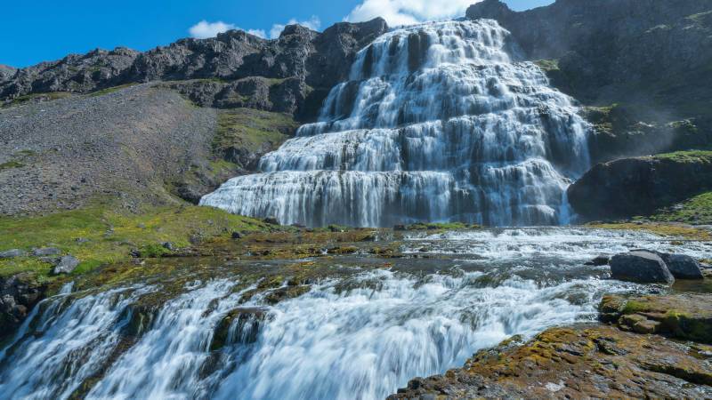 Dynjandi Waterfall on a sunny day