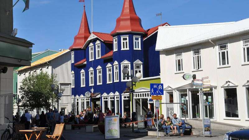 Akureyri Downtown with famous blue building