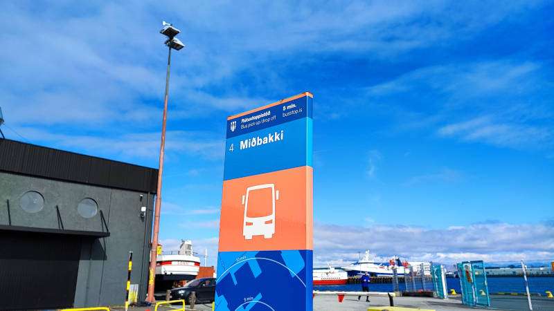 Bus Stop 4 - Miðbakki ships in the background