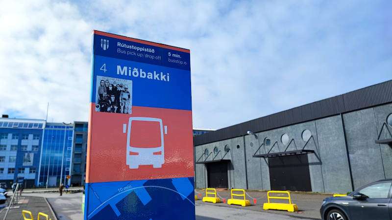 Bus Stop 4 - Miðbakki with buildings around