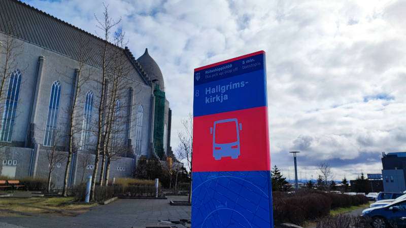Bus Stop 8 - Hallgrimskirkja closeup with a church