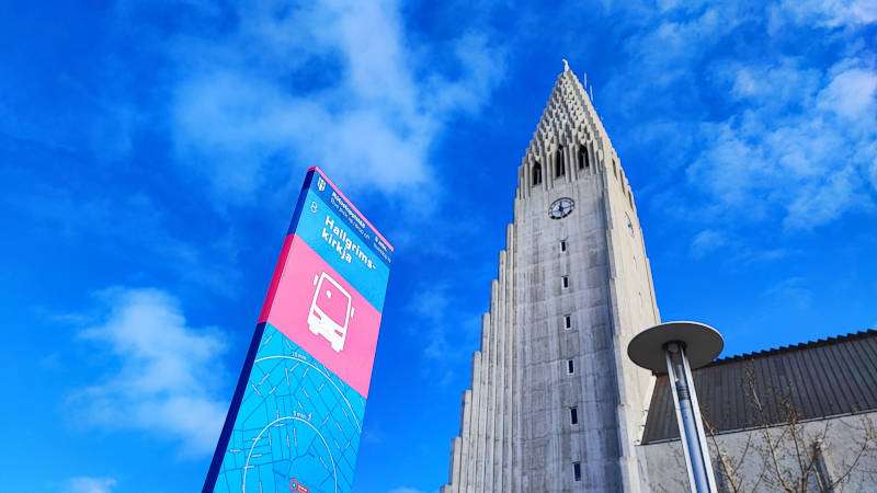 Bus Stop 8 - Hallgrimskirkja with church in background