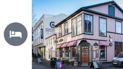 Overnight Stay in Reykjavik, pink building on the corner