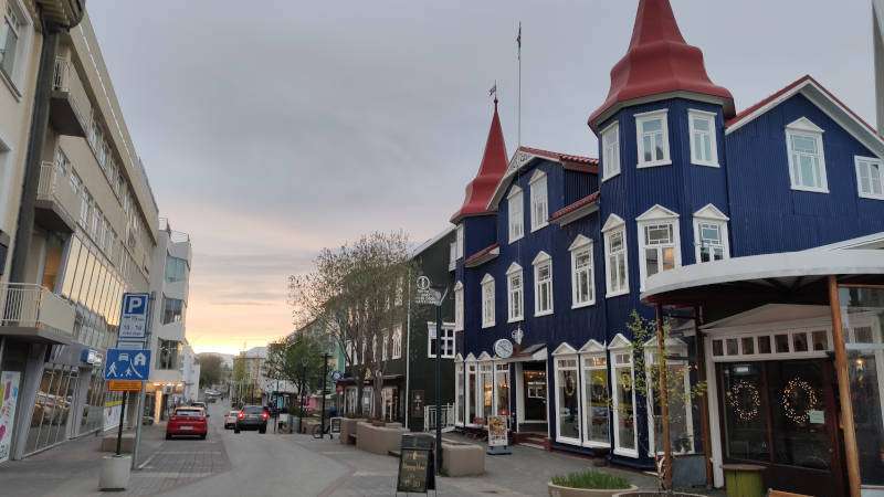 Akureyri downtown with iconic blue building