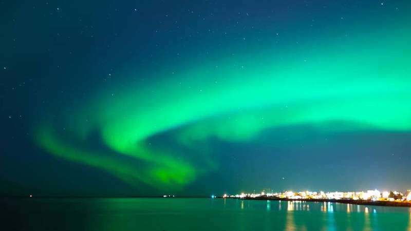 Aurora Over icelandic town