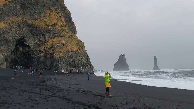 Reynisfjara Black Beach on a cloudy and windy weather