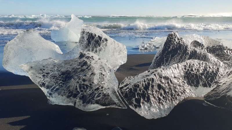 Diamond Beach, sculpted ice on black sand