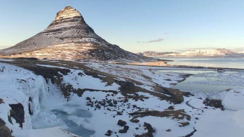Kirkjufell mountain seen in the wintertime