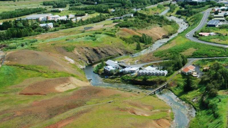 Icelandic river with buildings