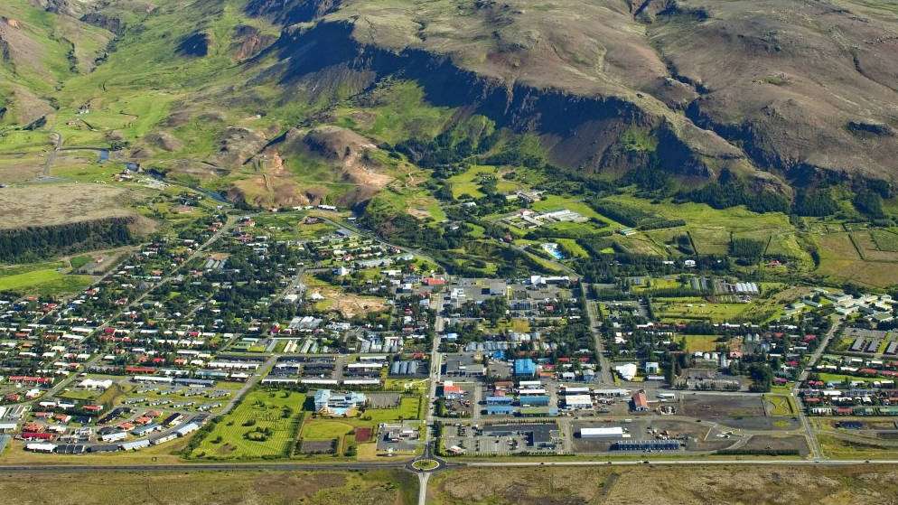Birds eye view over the Hveragerði town, Iceland