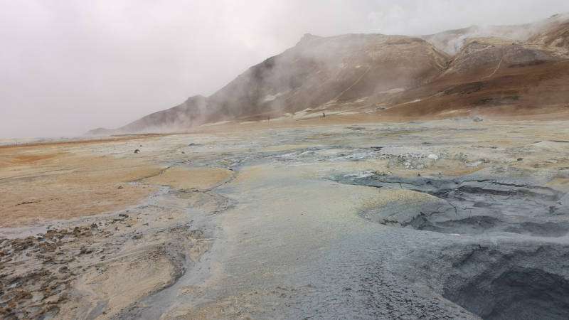 Hverir Geothermal Area on a misty day