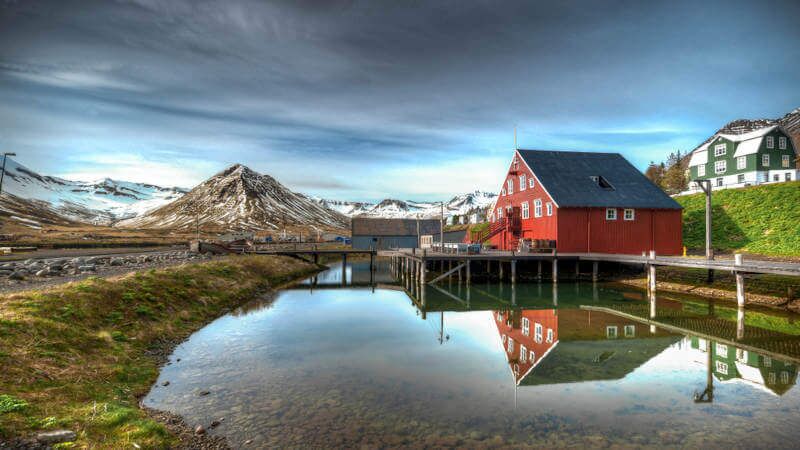 red building in the fjord