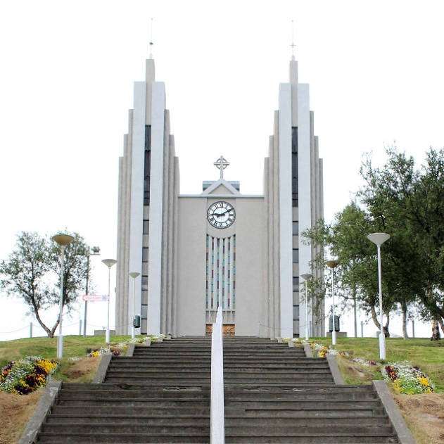 Akureyrarkirkjan church with famous stairs