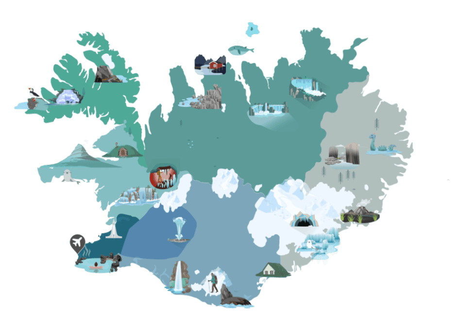 map of attractions iceland tours 2025