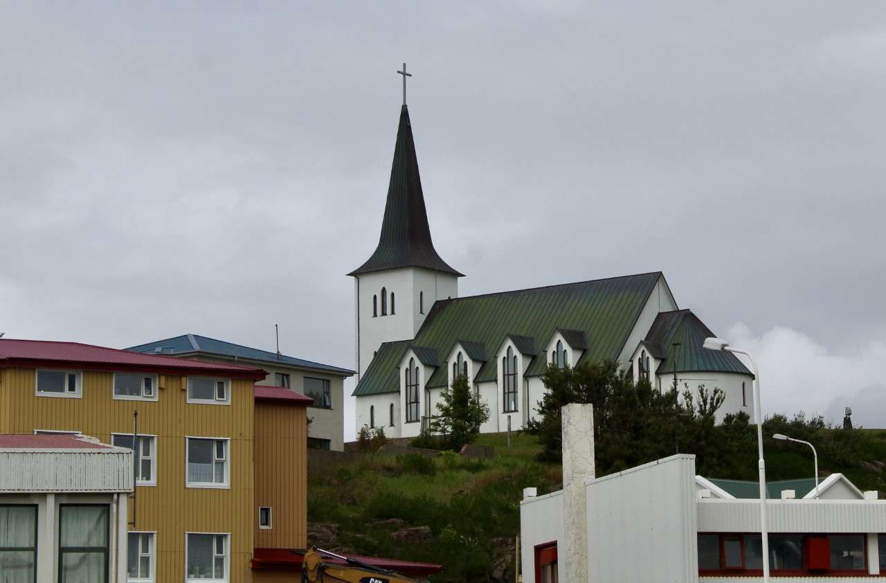 Icelandic Church on the hill on a cloudy day