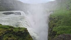 Gullfoss Waterfall, water falling into a canyon