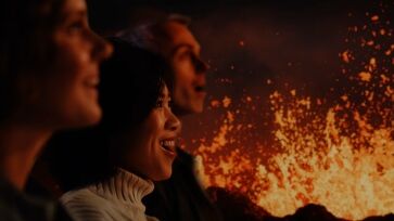 Visitors experiencing the Volcano Express 4D volcano simulator in Reykjavík
