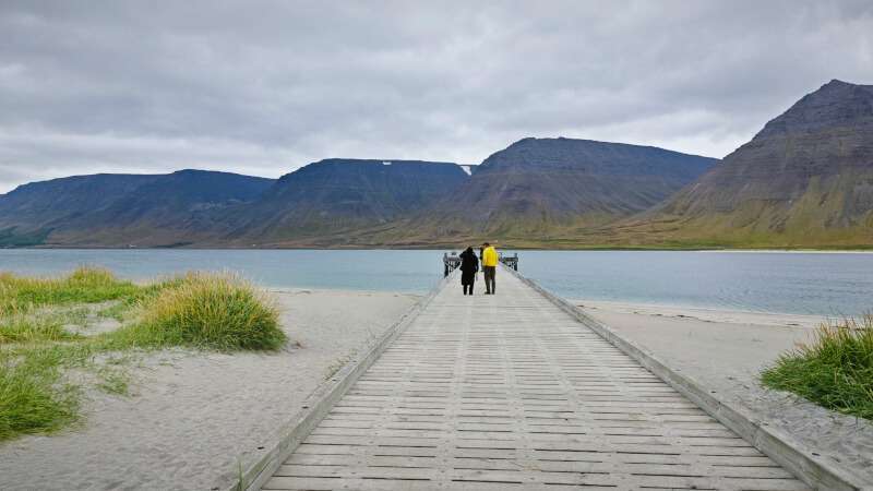 Önundarfjörður Pier in Westfjords with people